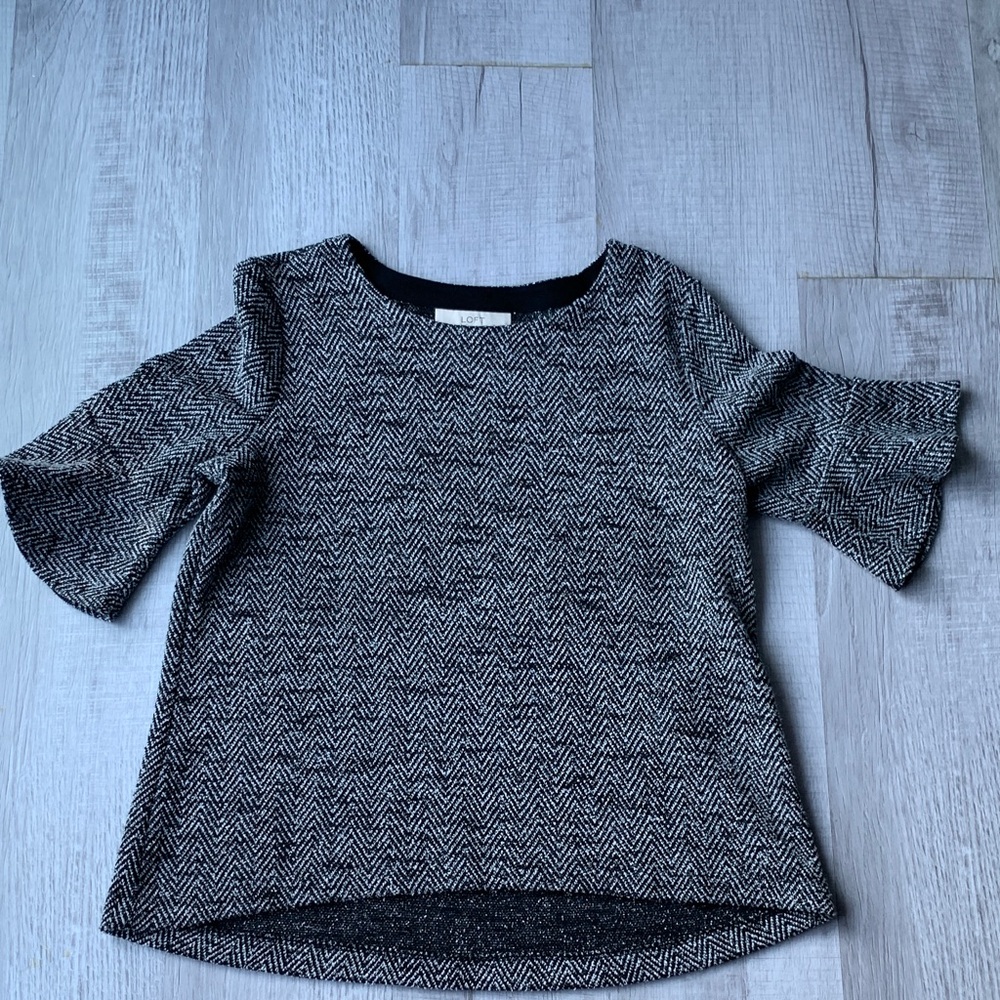 LOFT Black and White Herringbone Top